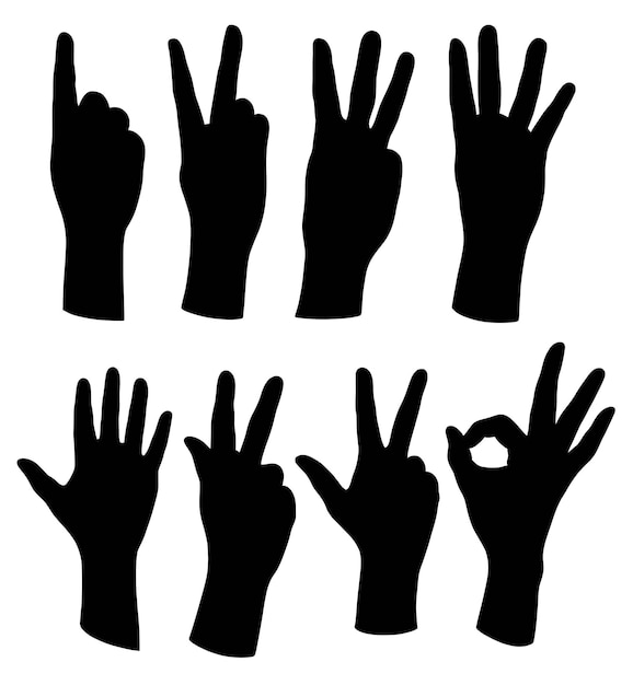 Number hand sign gesture silhouette