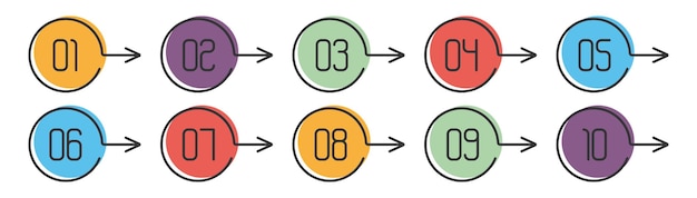 Number Infographic Bullet points 1 to 10 Vector Arrow Shape numbers Arrow Infographic Numbers