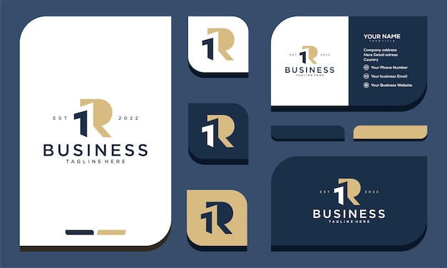 number letter 1 R R 1 negative space logo design business card