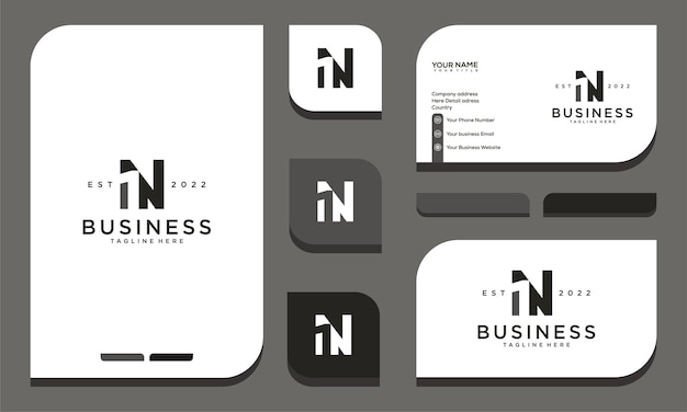 number letter 1N N1 negative space logo design business card