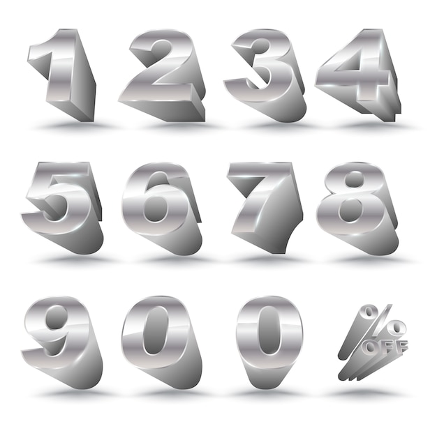 Vector number metal silver 3d style