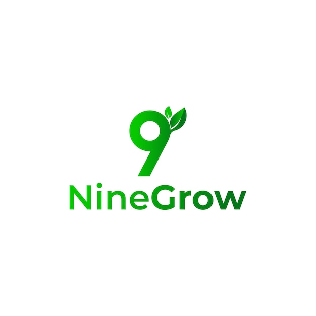 Number Nine with Leaf Green Symbol Logo Design