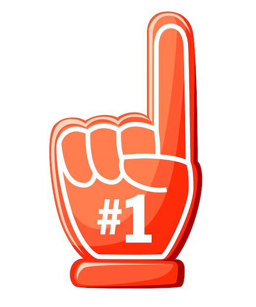 Number one glove. Red foam finger with 1.  illustration on  white background.