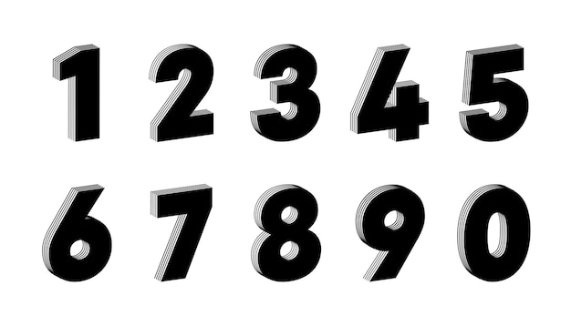 Number set linear abstract design. 3D Latin alphabet numbers from 1 to 0. logo, corporate identity