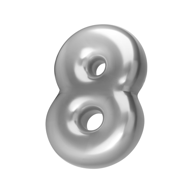 Vector number silver 8 foil and chrome balloon number eight in 3d style realistic design elements isolated on white background vector illustration