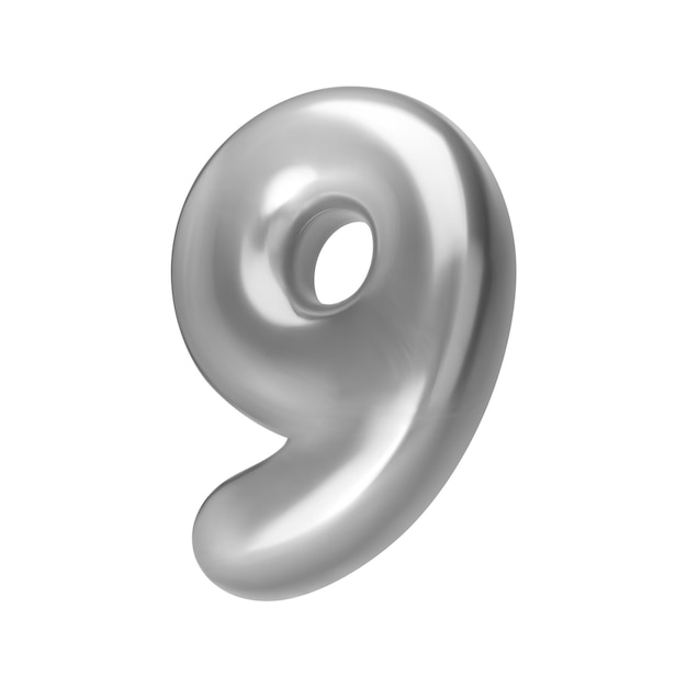 Vector number silver 9 foil and chrome balloon number nine in 3d style realistic design elements isolated on white background vector illustration