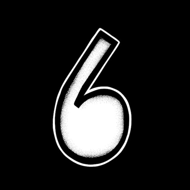 Number six art Illustration hand drawn black and white vector for icon, sticker, logo etc