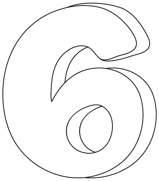 Number six doodle outline for colouring