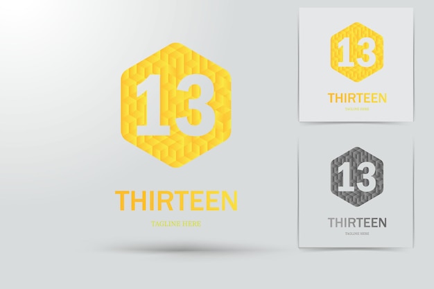 Number thirteen golden color polygon logo