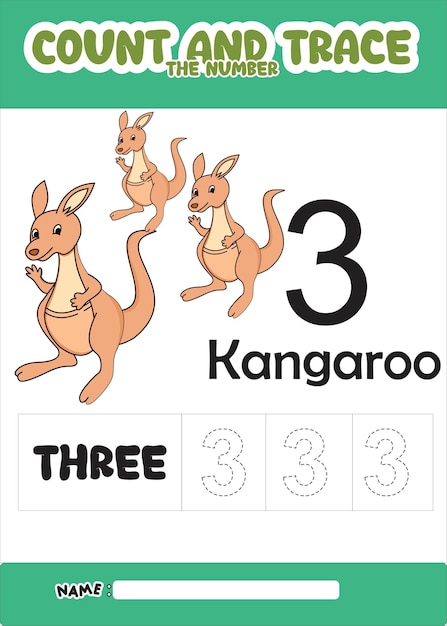 Number trace and color cute kangaroo for kids