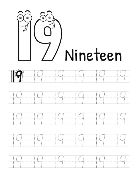 Number Tracing Book Interior For Kids Children Writing Worksheet Premium Vector Elements 19