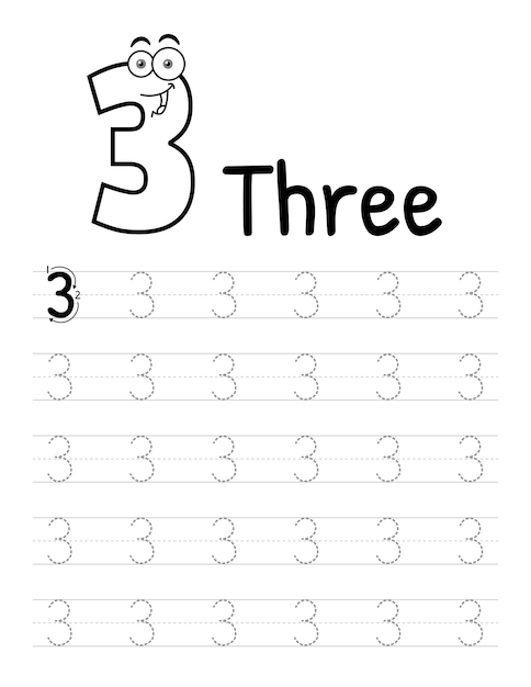 Number Tracing Book Interior For Kids Children Writing Worksheet Premium Vector Elements03