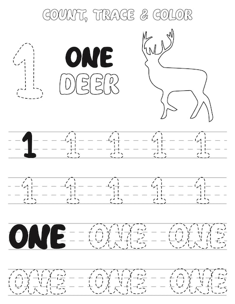 Number Tracing coloring pages for kids Count Trace and Color premium vector