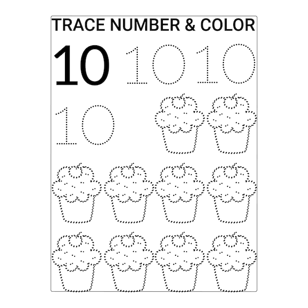 Number Tracing pages for kids printable premium vector