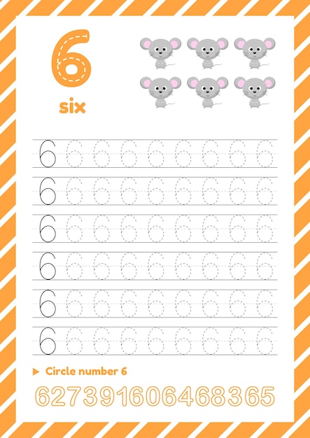 Number tracing worksheet for kids education Learning numbers pages Number six