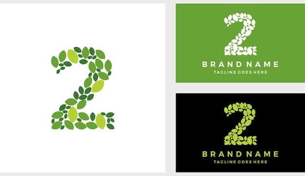 Number two 2 eco leaves logo icon vector