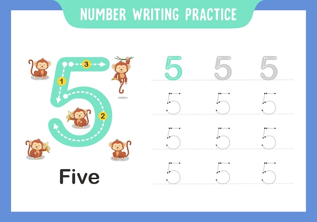 number writing education practice number five 5