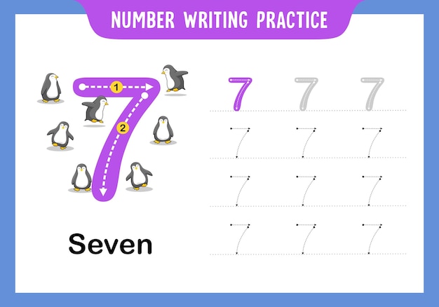 number writing education practice number seven 7