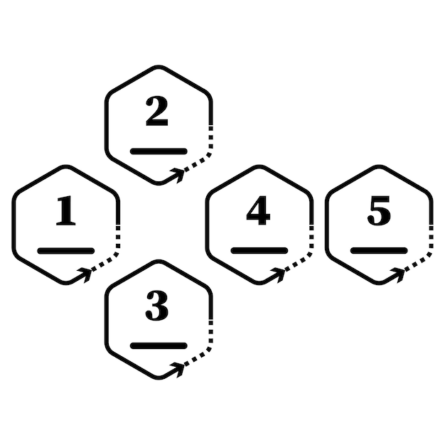 Numbered hexagon sequence Workflow directional arrows Process planning diagram