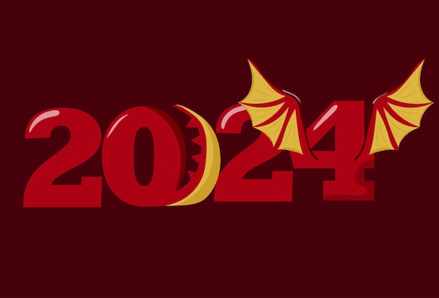 numbers 2024 drawn in the style of the next years symbol namely a red dragon with wings