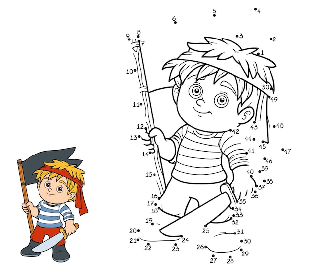 Numbers dot to dot game cartoon character pirate boy