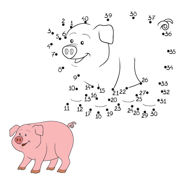 Numbers dot to dot game for children cartoon cute pig