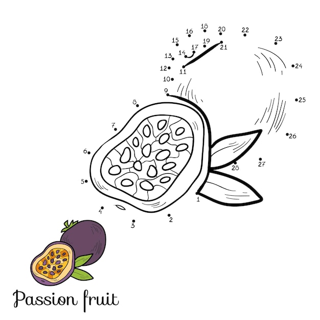 Numbers dot to dot game for children cartoon passion fruit