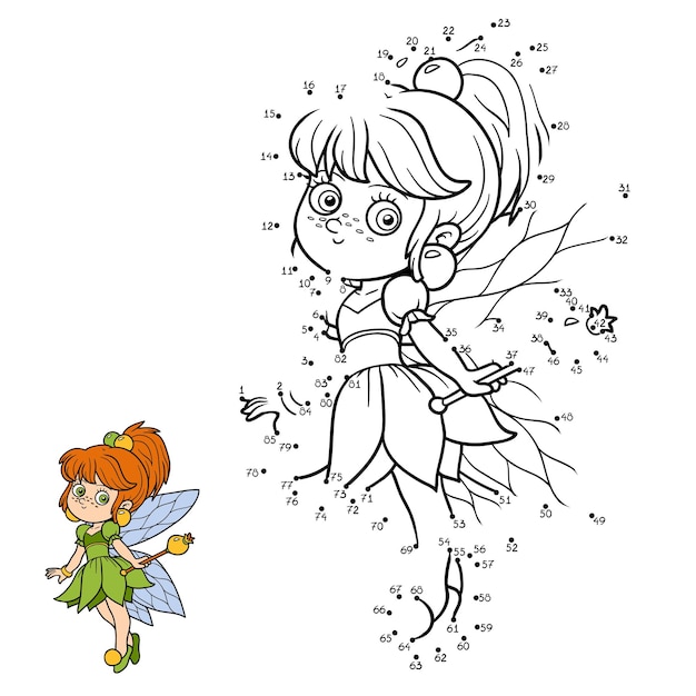 Numbers dot to dot game for children cute cartoon little fairy