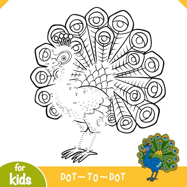 Numbers dot to dot game for children cute cartoon Peacock