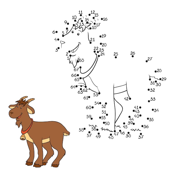 Numbers dot to dot game for children cute farm animal goat