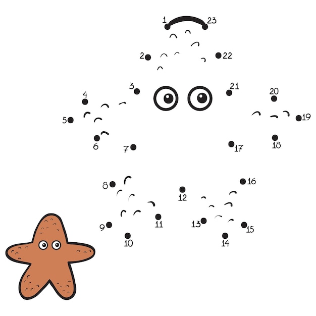 Numbers dot to dot game for children cute star fish