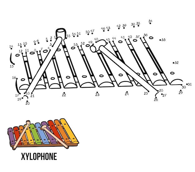 Numbers dot to dot game for children musical instrument xylophone