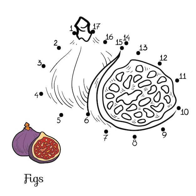 Numbers dot-to-dot game fruits and vegetables figs