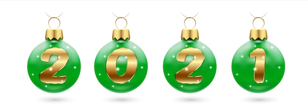 Numbers  from golden confetti in green Christmas balls Festive, new year