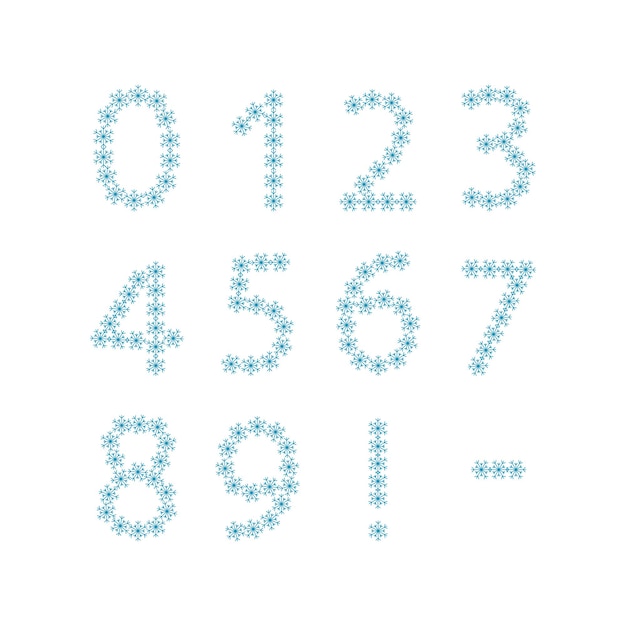 Numbers from snowflakes festive font or decoration for new year and christmas or winter holiday