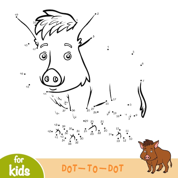 Numbers game, education dot to dot game for children, Boar