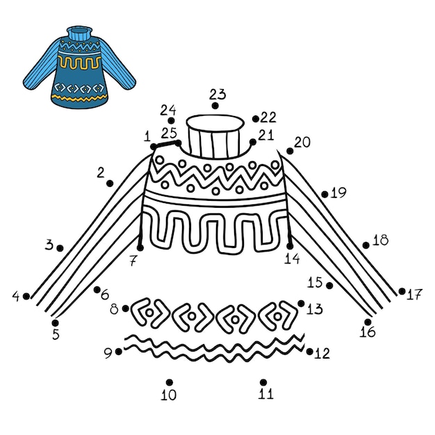 Numbers game, education dot to dot game for children, Pullover with winter pattern