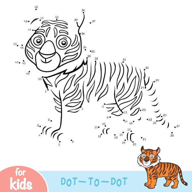 Numbers game, education dot to dot game for children, Tiger