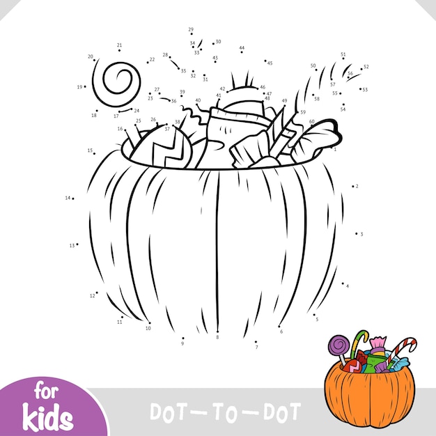 Numbers game education dot to dot game for kids Halloween pumpkin with sweets