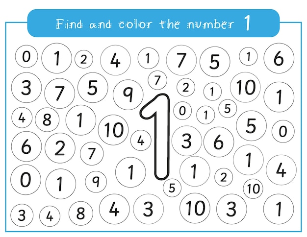 Numbers for kids learning number 1 worksheet coloring activity math educational game for children