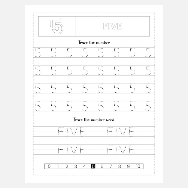 Numbers and number words tracing worksheet for kids and preschool