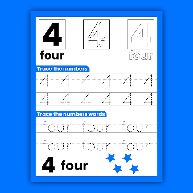 Numbers and numbers words tracing worksheet for kids