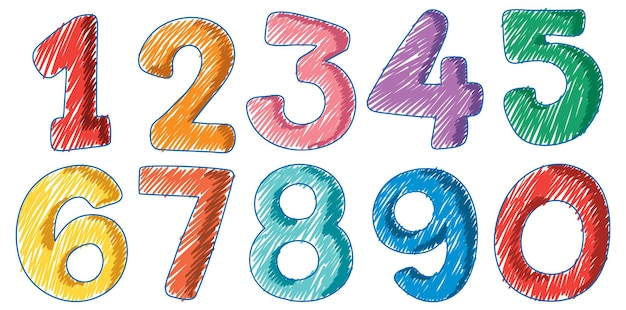 Numbers in Pencil Colour Sketch Simple Style