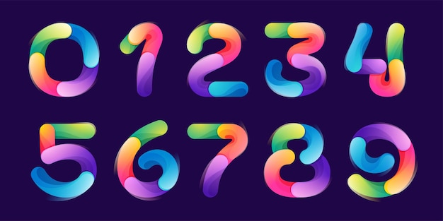 Numbers set made of overlapping colorful lines Rainbow vivid gradient modern icons