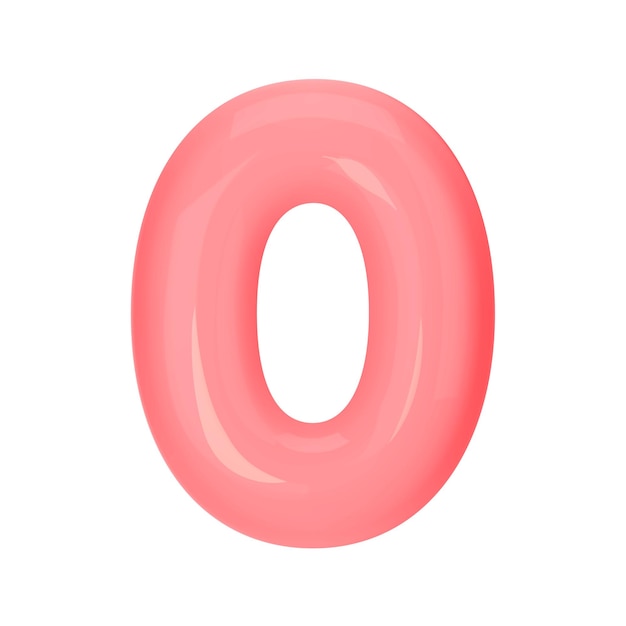 Numeral 0 Pink Plastic Balloon Number zero Isolated on White Background 3D Style Vector Illustration