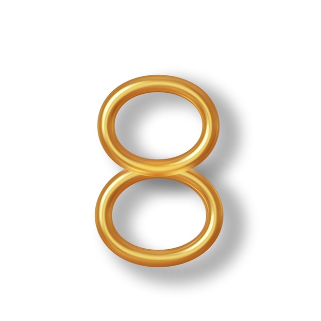 Vector numeral 8 golden plastic balloon number eight isolated on white background 3d style vector illustration