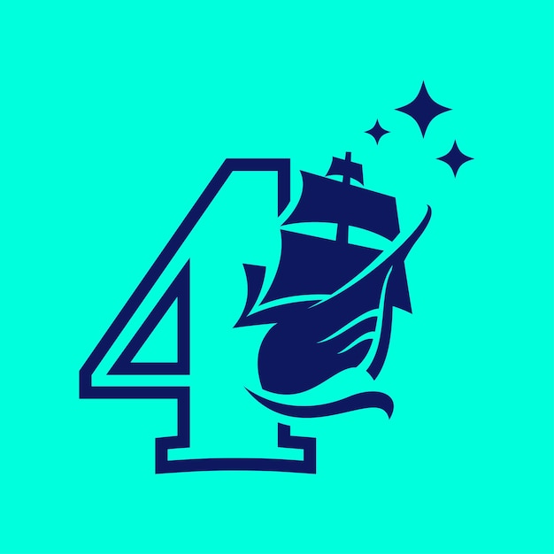 Numeric 4 Old Sail Boat Logo