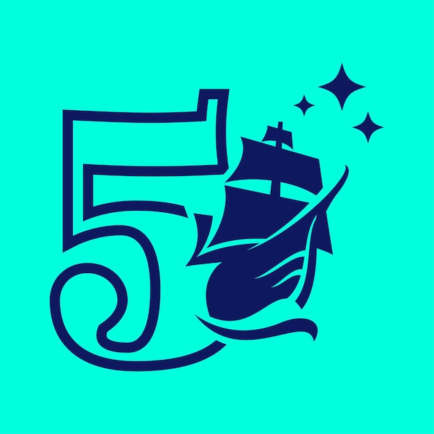 Numeric 5 Old Sail Boat Logo