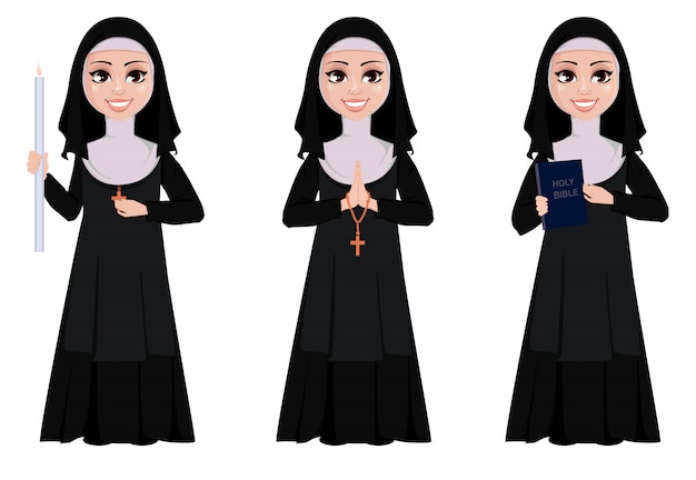 Nun cartoon character set