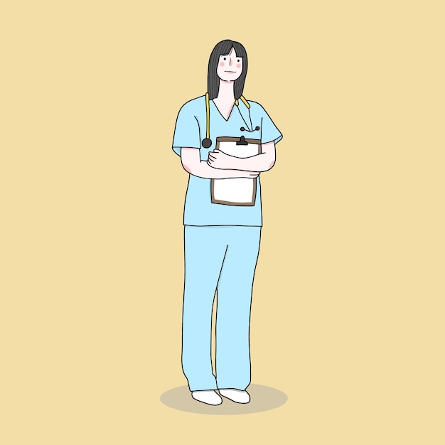 Nurse character in uniform holding document folder